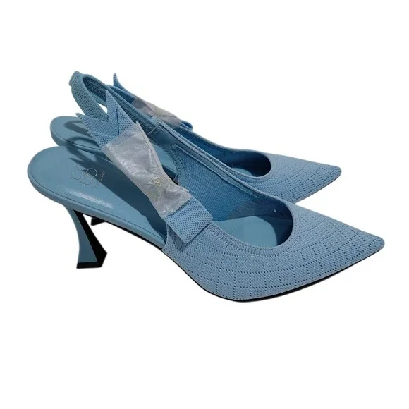 Cosy Island Light Blue Knit Pointed Toe Slingback Flared Heel Pumps Womens 9.5 - Picture 2 of 12